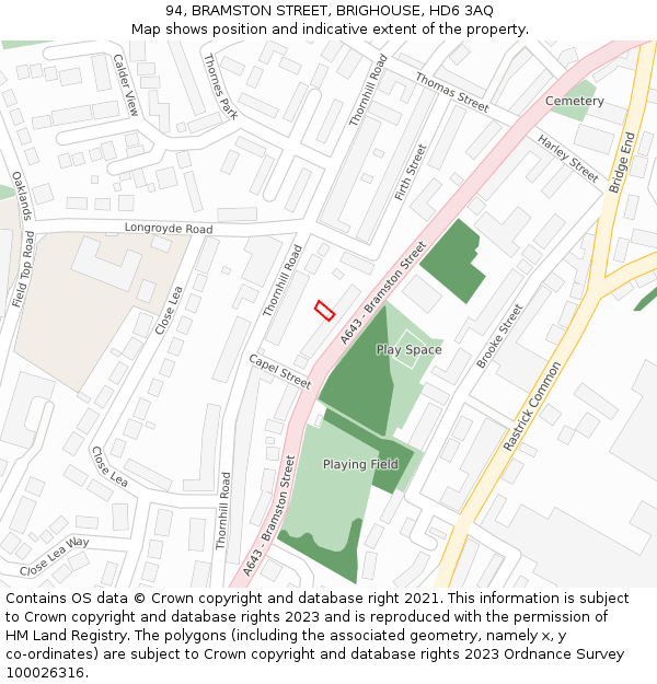 94, BRAMSTON STREET, BRIGHOUSE, HD6 3AQ: Location map and indicative extent of plot