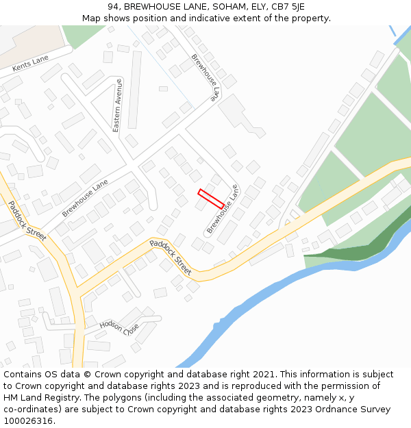 94, BREWHOUSE LANE, SOHAM, ELY, CB7 5JE: Location map and indicative extent of plot
