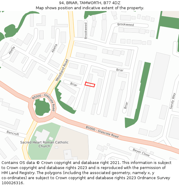 94, BRIAR, TAMWORTH, B77 4DZ: Location map and indicative extent of plot