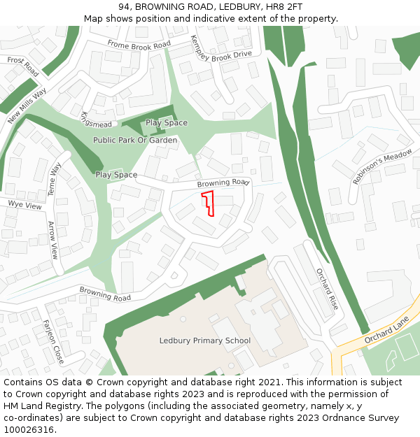 94, BROWNING ROAD, LEDBURY, HR8 2FT: Location map and indicative extent of plot