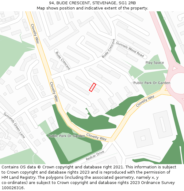 94, BUDE CRESCENT, STEVENAGE, SG1 2RB: Location map and indicative extent of plot