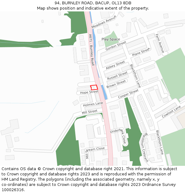 94, BURNLEY ROAD, BACUP, OL13 8DB: Location map and indicative extent of plot