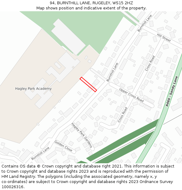 94, BURNTHILL LANE, RUGELEY, WS15 2HZ: Location map and indicative extent of plot