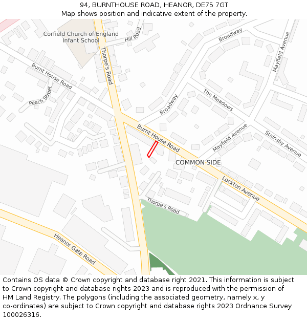 94, BURNTHOUSE ROAD, HEANOR, DE75 7GT: Location map and indicative extent of plot