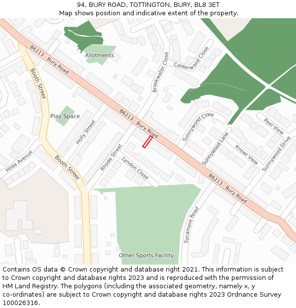 94, BURY ROAD, TOTTINGTON, BURY, BL8 3ET: Location map and indicative extent of plot