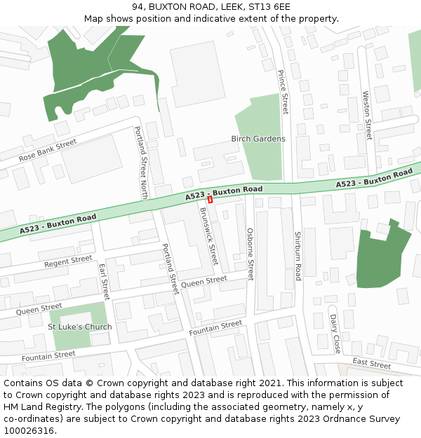 94, BUXTON ROAD, LEEK, ST13 6EE: Location map and indicative extent of plot