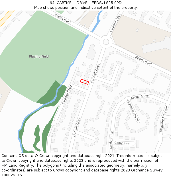 94, CARTMELL DRIVE, LEEDS, LS15 0PD: Location map and indicative extent of plot