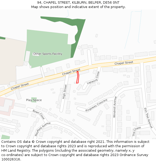 94, CHAPEL STREET, KILBURN, BELPER, DE56 0NT: Location map and indicative extent of plot