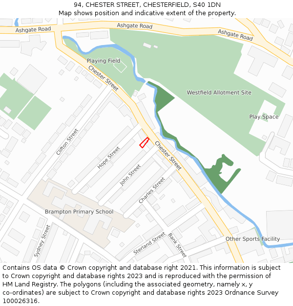 94, CHESTER STREET, CHESTERFIELD, S40 1DN: Location map and indicative extent of plot