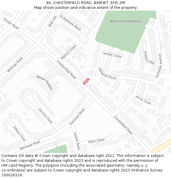 94, CHESTERFIELD ROAD, BARNET, EN5 2RF: Location map and indicative extent of plot