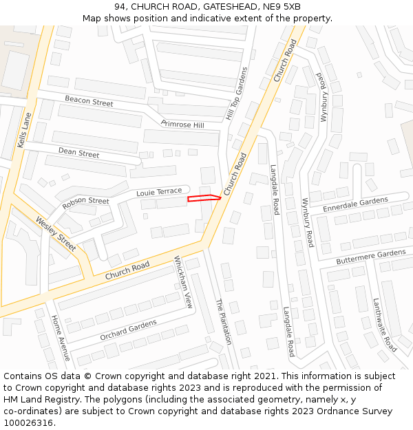 94, CHURCH ROAD, GATESHEAD, NE9 5XB: Location map and indicative extent of plot
