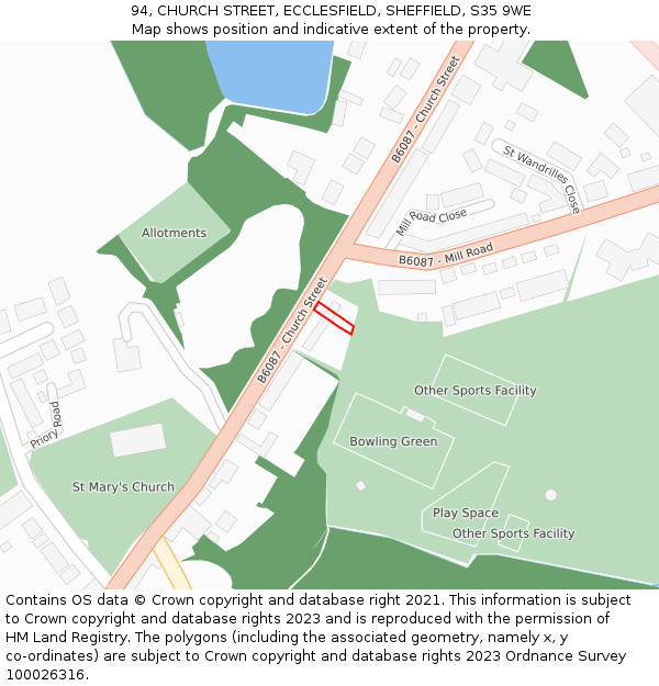 94, CHURCH STREET, ECCLESFIELD, SHEFFIELD, S35 9WE: Location map and indicative extent of plot