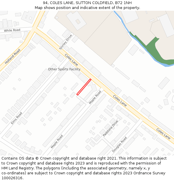 94, COLES LANE, SUTTON COLDFIELD, B72 1NH: Location map and indicative extent of plot