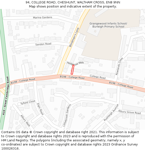 94, COLLEGE ROAD, CHESHUNT, WALTHAM CROSS, EN8 9NN: Location map and indicative extent of plot