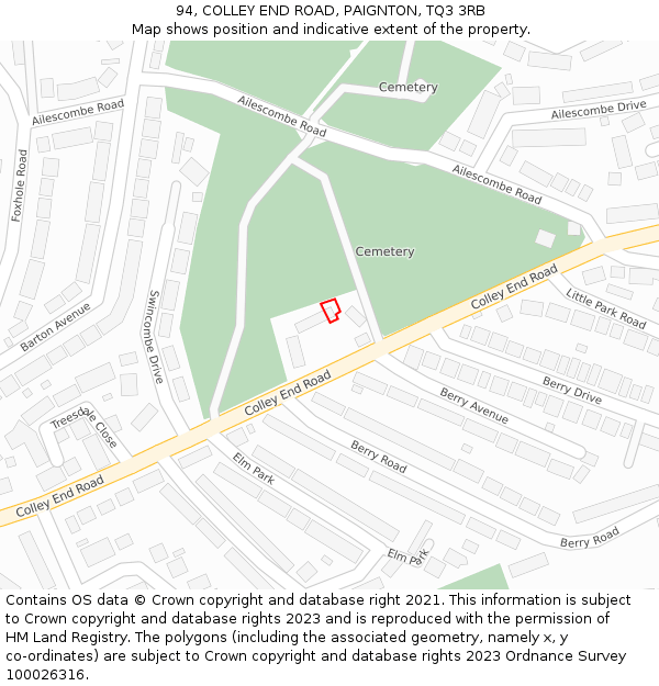 94, COLLEY END ROAD, PAIGNTON, TQ3 3RB: Location map and indicative extent of plot