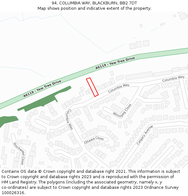 94, COLUMBIA WAY, BLACKBURN, BB2 7DT: Location map and indicative extent of plot