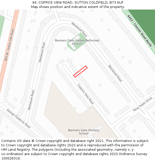 94, COPPICE VIEW ROAD, SUTTON COLDFIELD, B73 6UF: Location map and indicative extent of plot