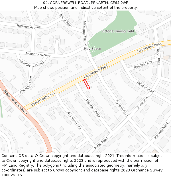 94, CORNERSWELL ROAD, PENARTH, CF64 2WB: Location map and indicative extent of plot