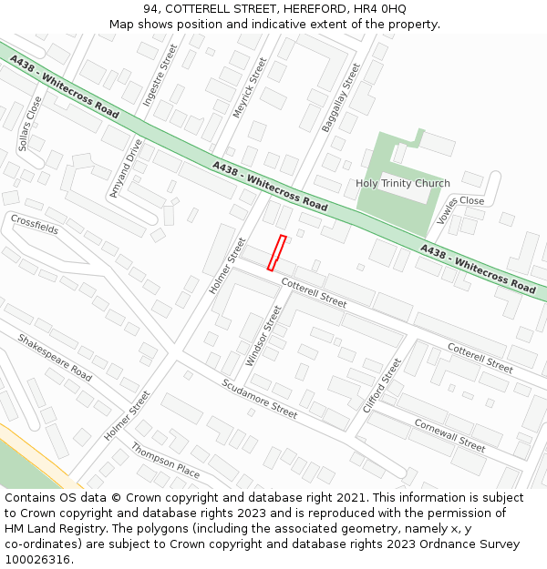 94, COTTERELL STREET, HEREFORD, HR4 0HQ: Location map and indicative extent of plot