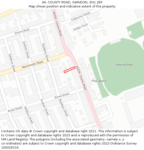 94, COUNTY ROAD, SWINDON, SN1 2EP: Location map and indicative extent of plot