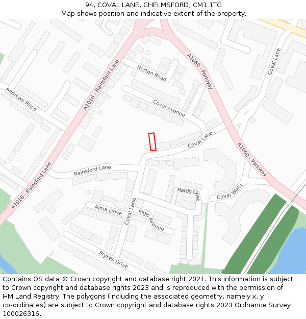 94, COVAL LANE, CHELMSFORD, CM1 1TG: Location map and indicative extent of plot