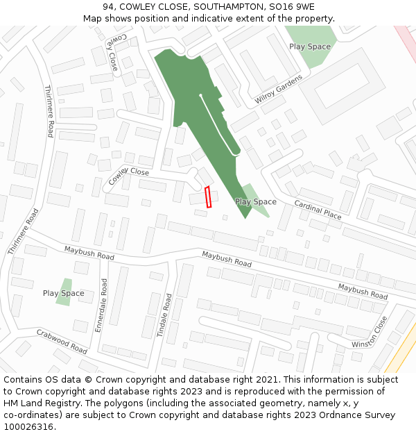 94, COWLEY CLOSE, SOUTHAMPTON, SO16 9WE: Location map and indicative extent of plot