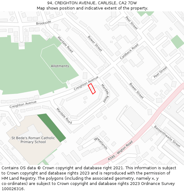 94, CREIGHTON AVENUE, CARLISLE, CA2 7DW: Location map and indicative extent of plot
