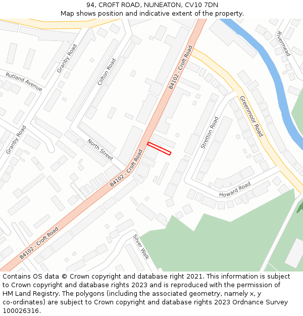 94, CROFT ROAD, NUNEATON, CV10 7DN: Location map and indicative extent of plot