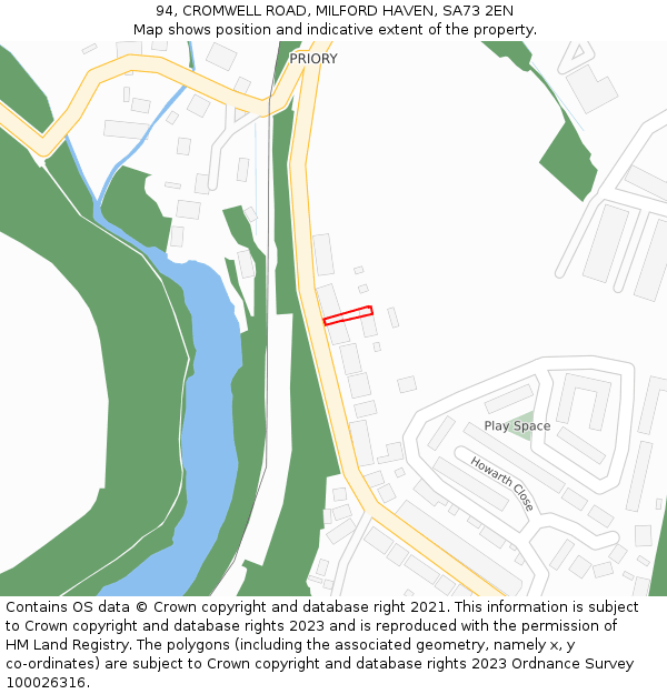 94, CROMWELL ROAD, MILFORD HAVEN, SA73 2EN: Location map and indicative extent of plot