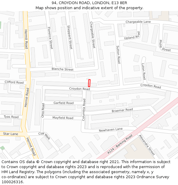 94, CROYDON ROAD, LONDON, E13 8ER: Location map and indicative extent of plot