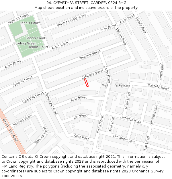 94, CYFARTHFA STREET, CARDIFF, CF24 3HG: Location map and indicative extent of plot