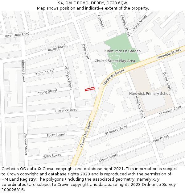94, DALE ROAD, DERBY, DE23 6QW: Location map and indicative extent of plot