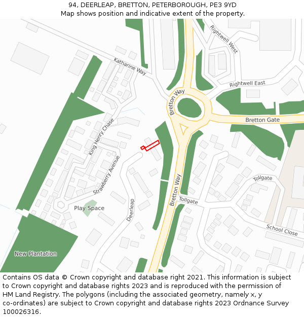 94, DEERLEAP, BRETTON, PETERBOROUGH, PE3 9YD: Location map and indicative extent of plot