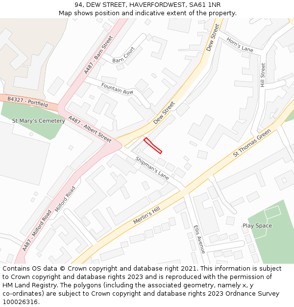 94, DEW STREET, HAVERFORDWEST, SA61 1NR: Location map and indicative extent of plot