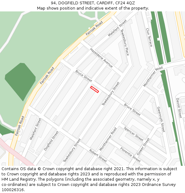 94, DOGFIELD STREET, CARDIFF, CF24 4QZ: Location map and indicative extent of plot