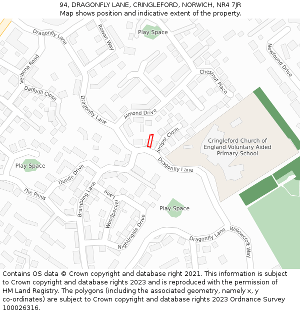 94, DRAGONFLY LANE, CRINGLEFORD, NORWICH, NR4 7JR: Location map and indicative extent of plot