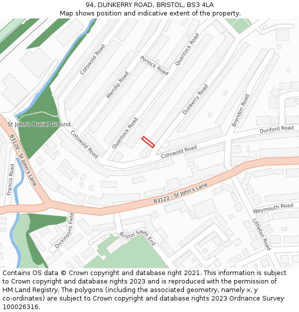 94, DUNKERRY ROAD, BRISTOL, BS3 4LA: Location map and indicative extent of plot