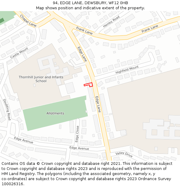 94, EDGE LANE, DEWSBURY, WF12 0HB: Location map and indicative extent of plot