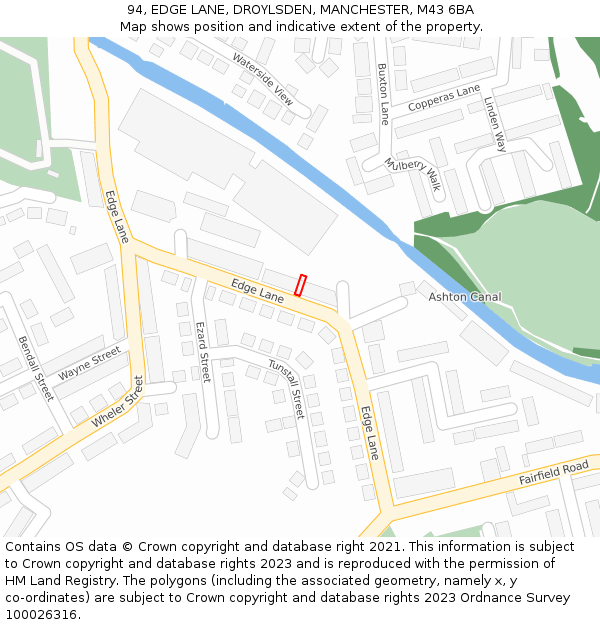 94, EDGE LANE, DROYLSDEN, MANCHESTER, M43 6BA: Location map and indicative extent of plot