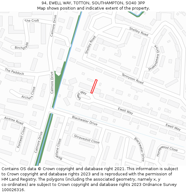 94, EWELL WAY, TOTTON, SOUTHAMPTON, SO40 3PP: Location map and indicative extent of plot