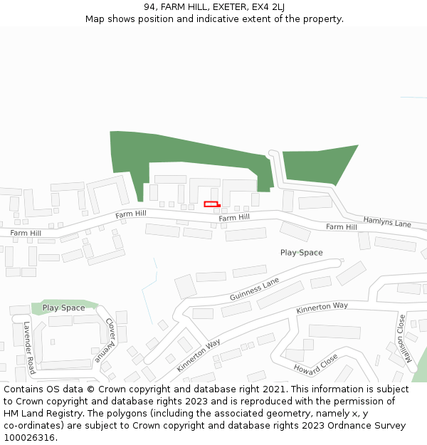 94, FARM HILL, EXETER, EX4 2LJ: Location map and indicative extent of plot