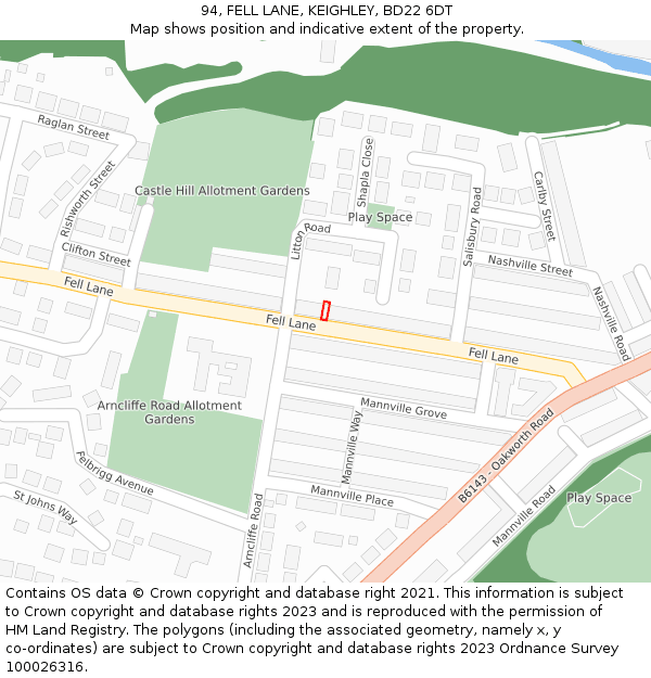 94, FELL LANE, KEIGHLEY, BD22 6DT: Location map and indicative extent of plot