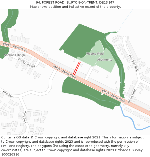 94, FOREST ROAD, BURTON-ON-TRENT, DE13 9TP: Location map and indicative extent of plot