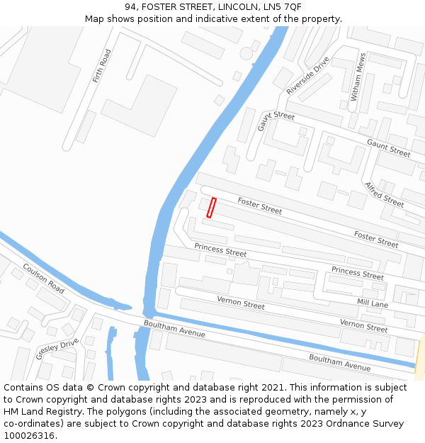 94, FOSTER STREET, LINCOLN, LN5 7QF: Location map and indicative extent of plot