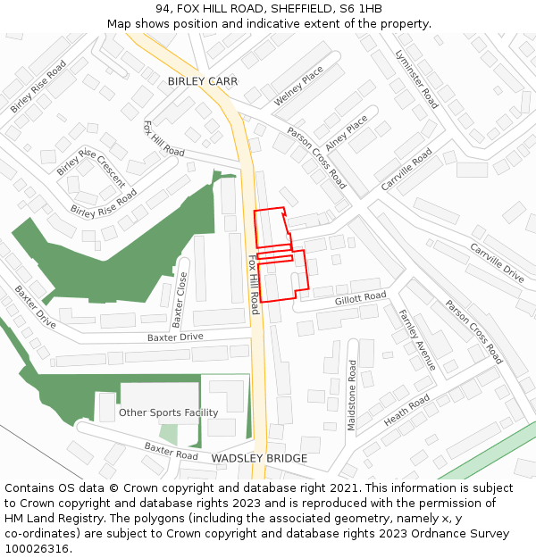 94, FOX HILL ROAD, SHEFFIELD, S6 1HB: Location map and indicative extent of plot