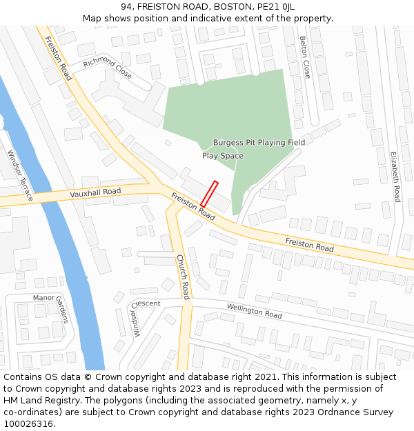 94, FREISTON ROAD, BOSTON, PE21 0JL: Location map and indicative extent of plot