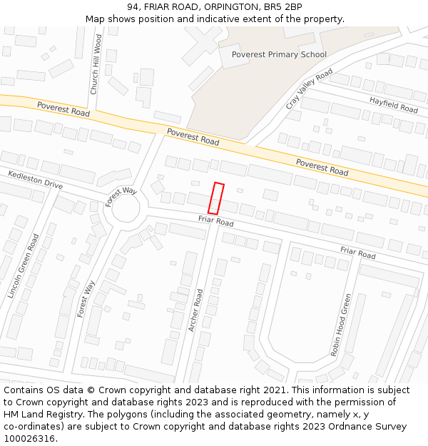 94, FRIAR ROAD, ORPINGTON, BR5 2BP: Location map and indicative extent of plot