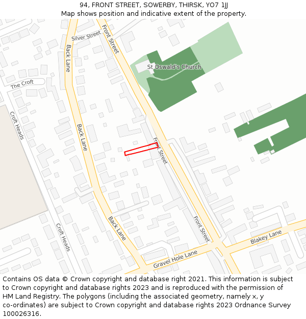 94, FRONT STREET, SOWERBY, THIRSK, YO7 1JJ: Location map and indicative extent of plot