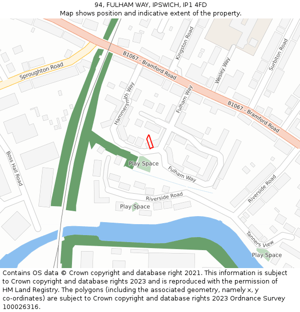 94, FULHAM WAY, IPSWICH, IP1 4FD: Location map and indicative extent of plot