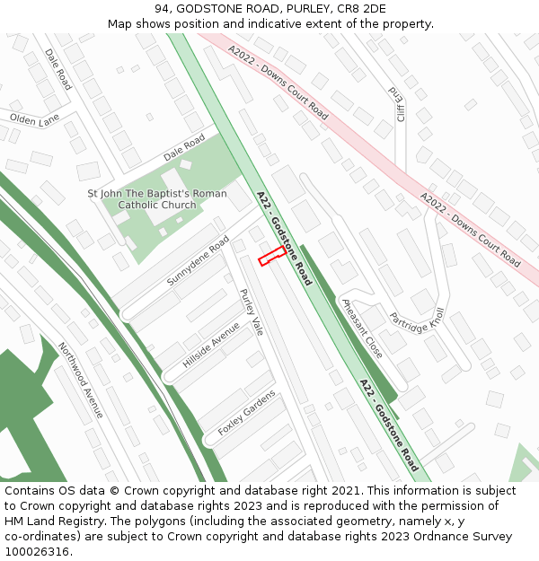 94, GODSTONE ROAD, PURLEY, CR8 2DE: Location map and indicative extent of plot